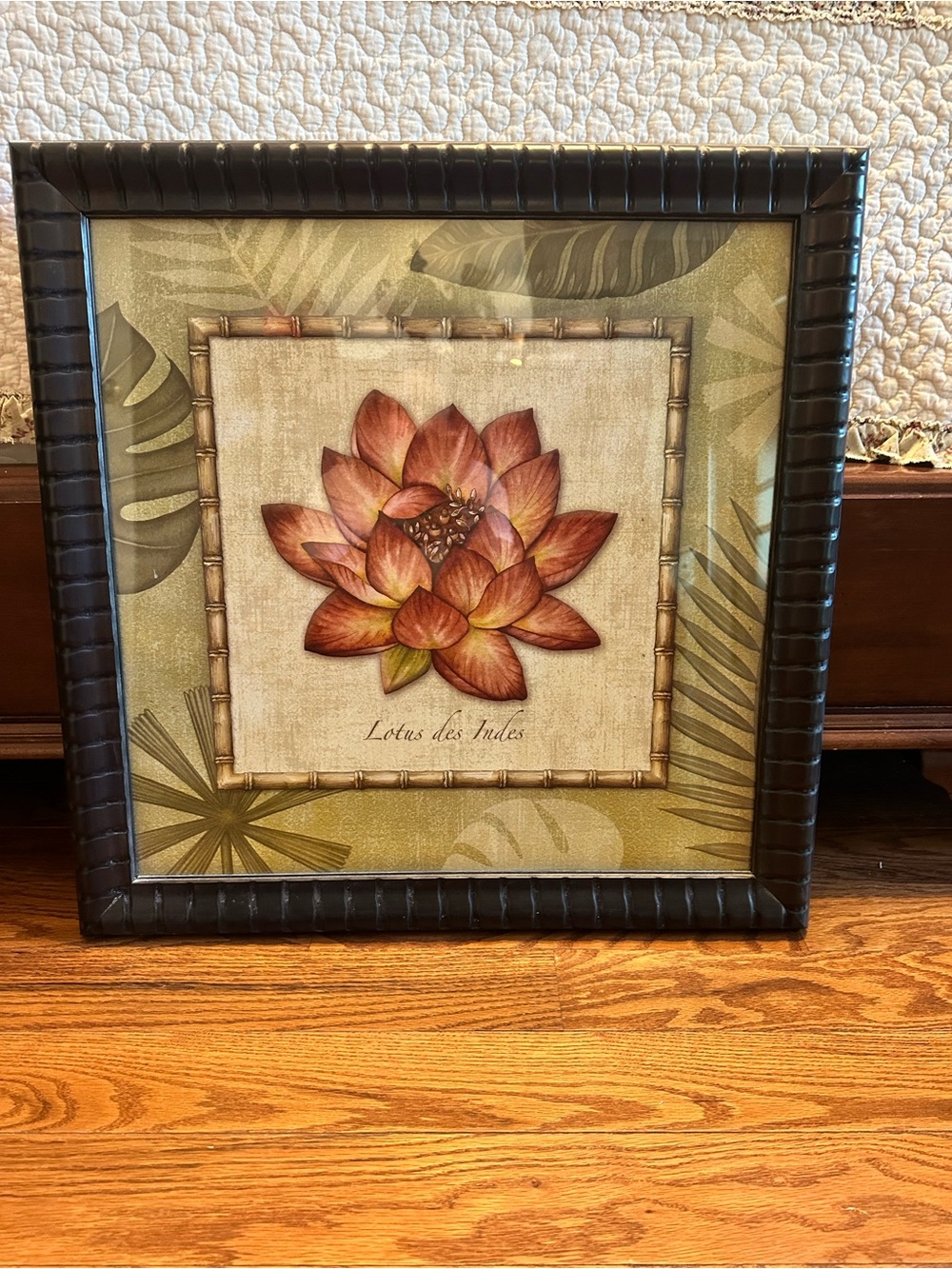 Kirklands Framed Lotus Wall Art in Brown and Green